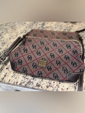 Dooney & Bourke Tan and Red Logo Crossbody Bag